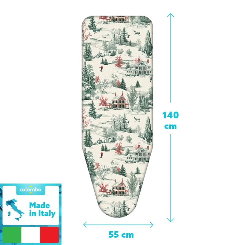 Colombo Winter Alps - Housse table à repasser, format XL 140 × 55 cm, 100 % Сoton et Molleton épais, avec clip de fixation, Fabriquée en Italie