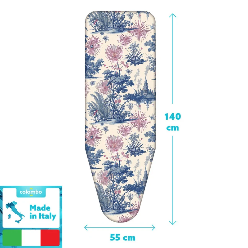 Colombo Spring Blossom - Housse table à repasser, format XL 140 × 55 cm, 100 % Сoton et Molleton épais, avec clip de fixation, Fabriquée en Italie