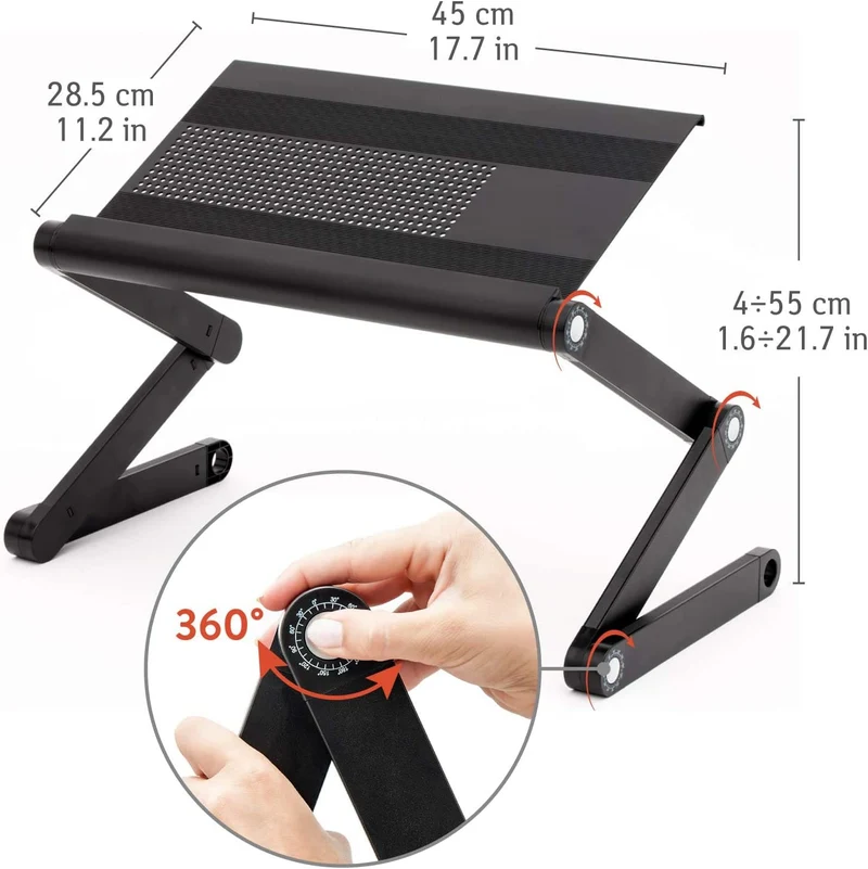 WonderWorker Nobel – Table pliante réglable pour ordinateur portable 7–17 pouces, aluminium, jusqu’à 15 kg, noire