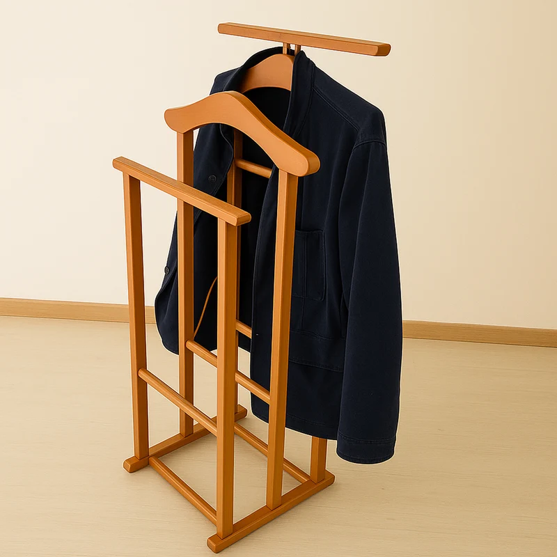 Tatkraft Duke - Valet de Chambre, Fabriqué en Italie, Valet de Chambre Bois, 2 cintres et de 2 barres, 43x35x102 cm, Chevalet vetement, Merisier