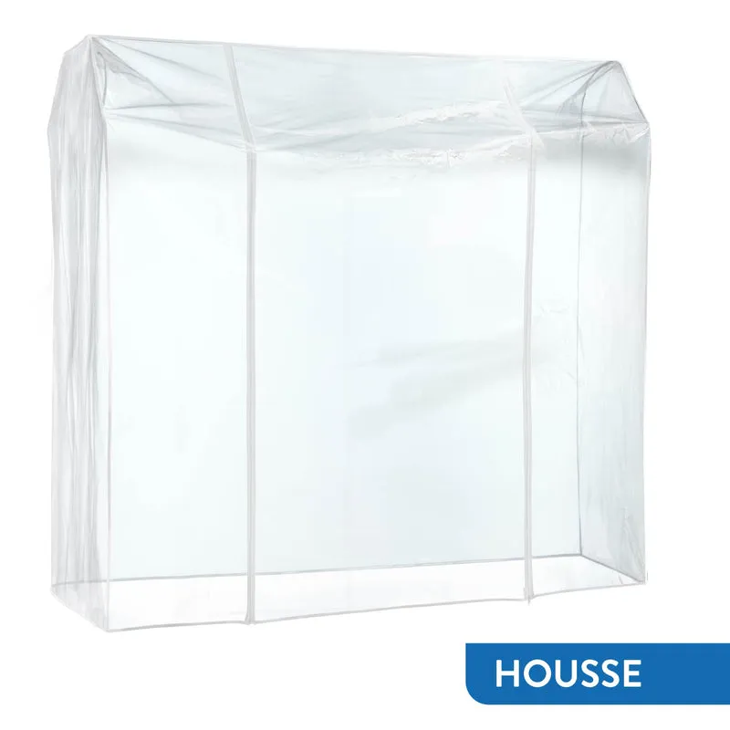 Tatkraft Denver & Safe – Portant à vêtements professionnel pliable sur roulettes, avec housse transparente, double tringle, charge maximale de 110 kg