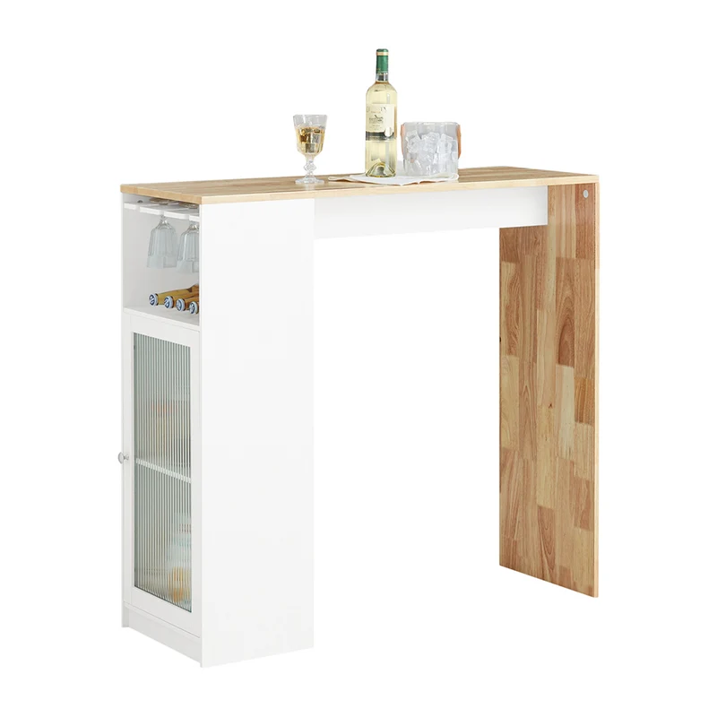 SoBuy FWT99-WN Table de Bar, Table Haute de Bar, Table de Cuisine, Table à Manger, Table Bistro, Mange-Debout avec 1 Porte et Porte-Verre