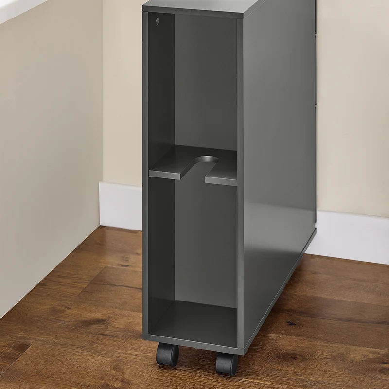 SoBuy BZR191-DG Meuble de Rangement Salle de Bain Étroit sur roulettes, Support Papier Toilette avec roulettes, Armoire Toilettes WC Compact, 3 Tiroirs