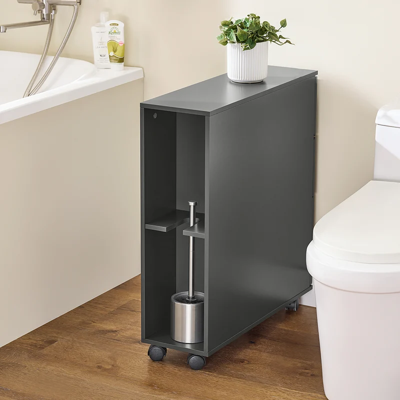 SoBuy BZR191-DG Meuble de Rangement Salle de Bain Étroit sur roulettes, Support Papier Toilette avec roulettes, Armoire Toilettes WC Compact, 3 Tiroirs