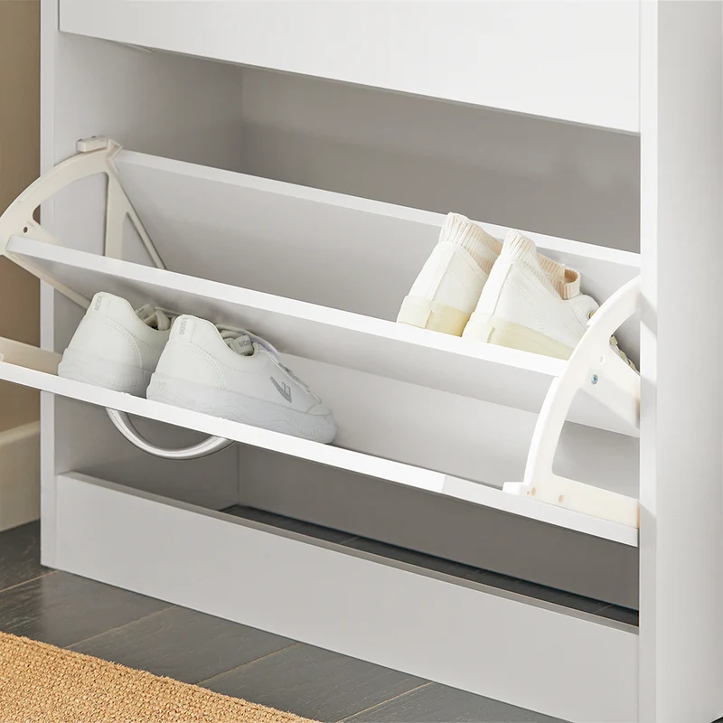 SoBuy FSR110-W Meuble d'Entrée avec 3 Abattants + Placard Rangement Chaussures - Meuble à Chaussures pour Couloir, Studio ou Appartement - Blanc 71x24x111cm