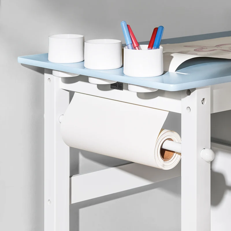 SoBuy KMB60-B Ensemble Table et Chaise pour Enfants Set de 2 Pièces avec Autocollants DIY Bureau pour Enfants avec 3 Porte-Crayons Bleu et Blanc