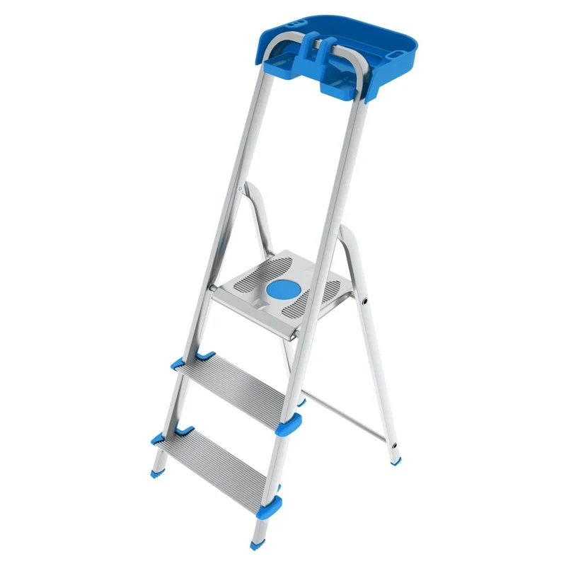 Colombo Atlantica – Escabeau pliable 3 marches en aluminium, marches extra-larges 12 cm, plateau porte-outils, jusqu’à 150 kg