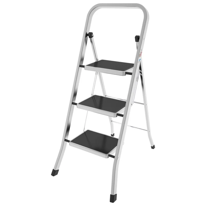 Colombo FACTOTUM ALUMINIUM - Escabeau 3 marches, Escabeau Pliable, Escabeau Sécurisé, marches 30x21 cm, charge max.150 kg, Fabriqué en Italie