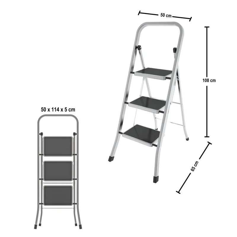 Colombo FACTOTUM ALUMINIUM - Escabeau 3 marches, Escabeau Pliable, Escabeau Sécurisé, marches 30x21 cm, charge max.150 kg, Fabriqué en Italie