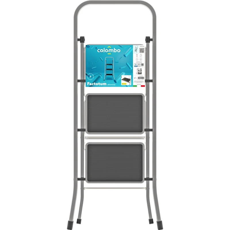 Colombo FACTOTUM ALUMINIUM - Escabeau 3 marches, Escabeau Pliable, Escabeau Sécurisé, marches 30x21 cm, charge max.150 kg, Fabriqué en Italie