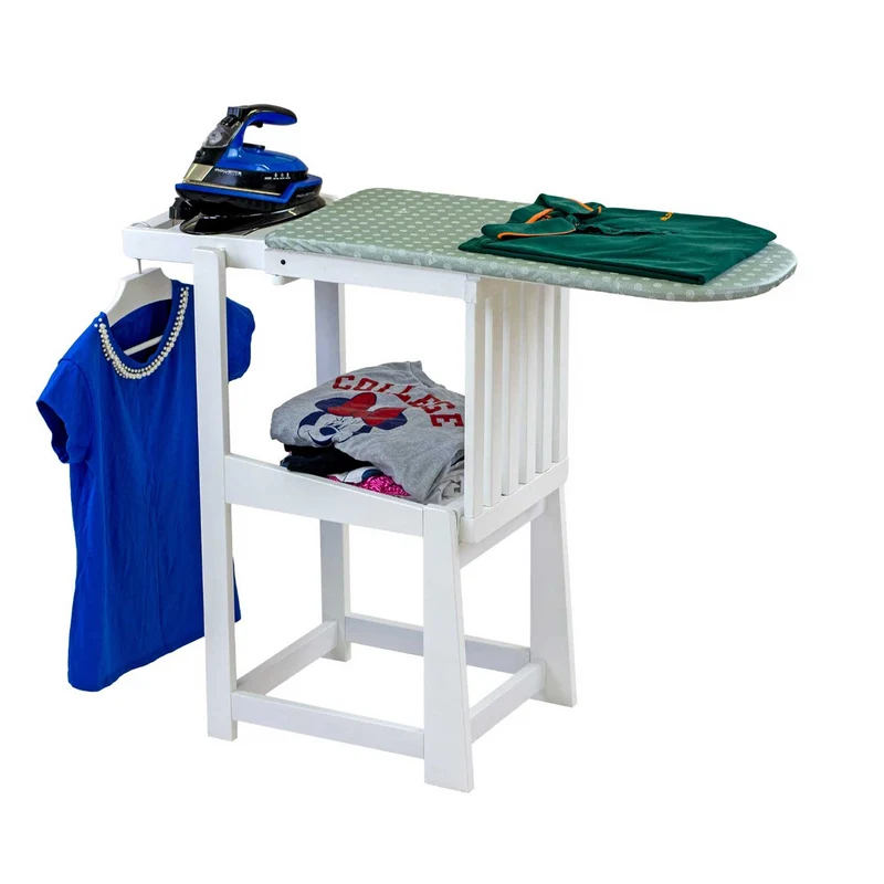 ARIT SINFONIA - Table à Repasser Chaise, 2-en-1, Planche à repasser, Surface active 81x35 cm, Support pour fer à repasser, Coussin, en Bois, Blanc