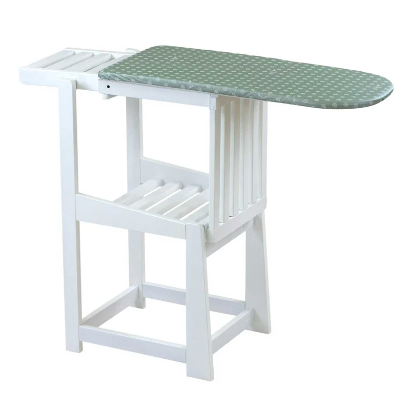ARIT SINFONIA - Table à Repasser Chaise, 2-en-1, Planche à repasser, Surface active 81x35 cm, Support pour fer à repasser, Coussin, en Bois, Blanc