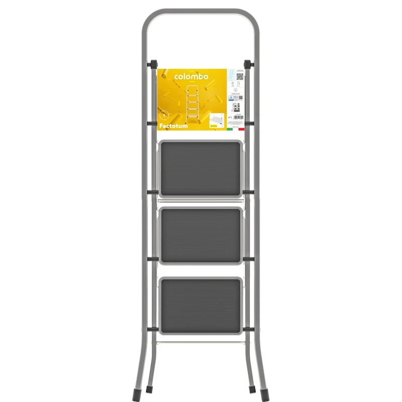 Colombo Factotum Aluminium – Escabeau pliable 4 marches antidérapantes, 30 × 21 cm, jusqu’à 150 kg, fabriqué en Italie