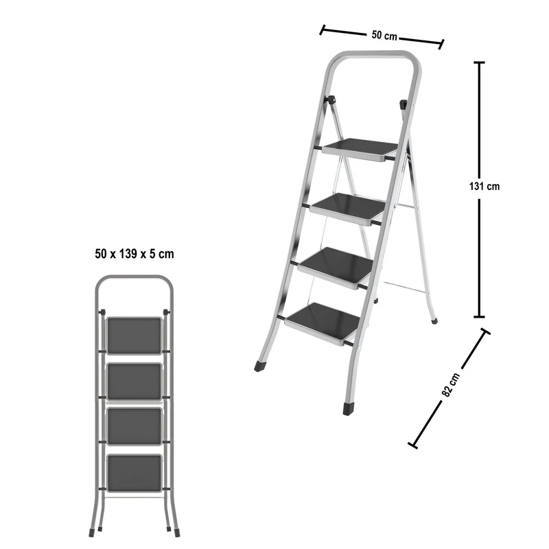 Colombo Factotum Aluminium – Escabeau pliable 4 marches antidérapantes, 30 × 21 cm, jusqu’à 150 kg, fabriqué en Italie