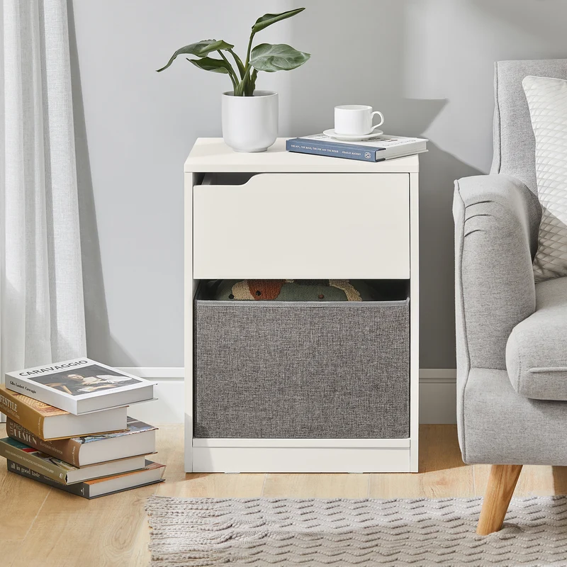SoBuy FBT109-W Bout de Canapé Table de Chevet Table d'Appoint Table café Table Basse avec avec tiroir et panier