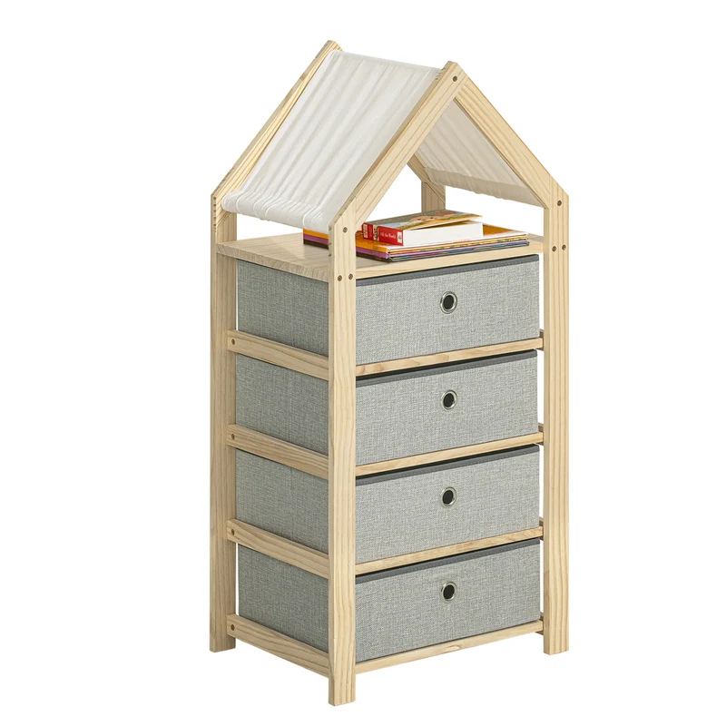 SoBuy STR08-N Étagère de rangement pour Enfants Étagère Multifonctionnel en Design de Château avec 4 paniers en tissu