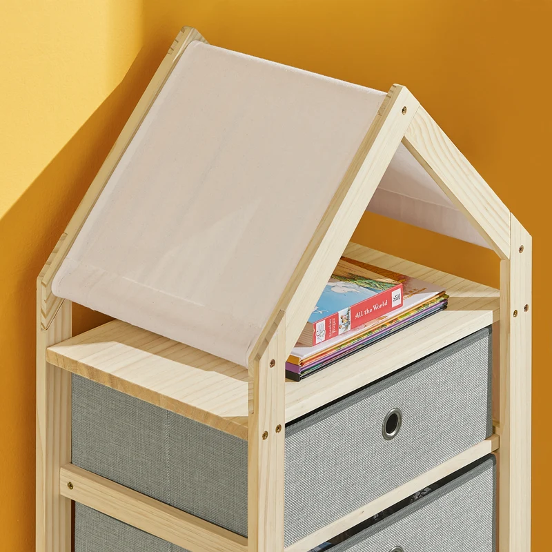 SoBuy STR08-N Étagère de rangement pour Enfants Étagère Multifonctionnel en Design de Château avec 4 paniers en tissu