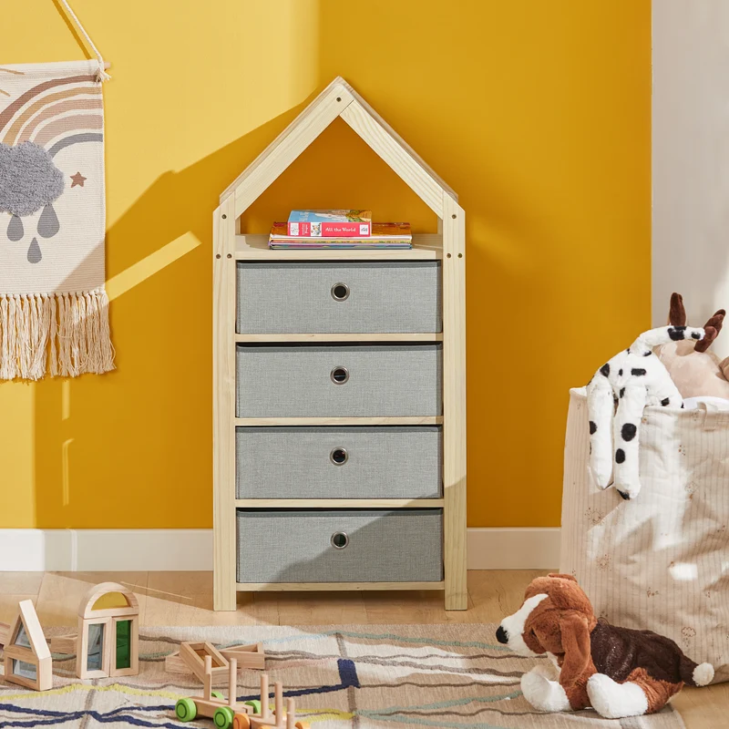 SoBuy STR08-N Étagère de rangement pour Enfants Étagère Multifonctionnel en Design de Château avec 4 paniers en tissu