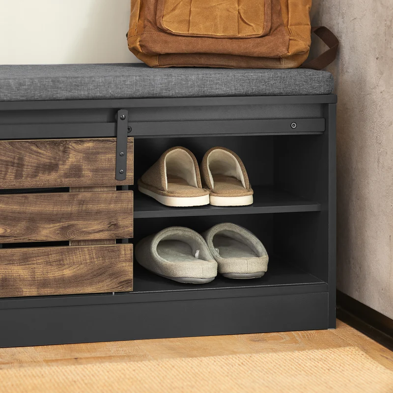 SoBuy FSR120-HG Banc à Chaussures avec Porte Coulissante et Coussin Rembourré pour Entrée – 80x35x48 cm, Gris