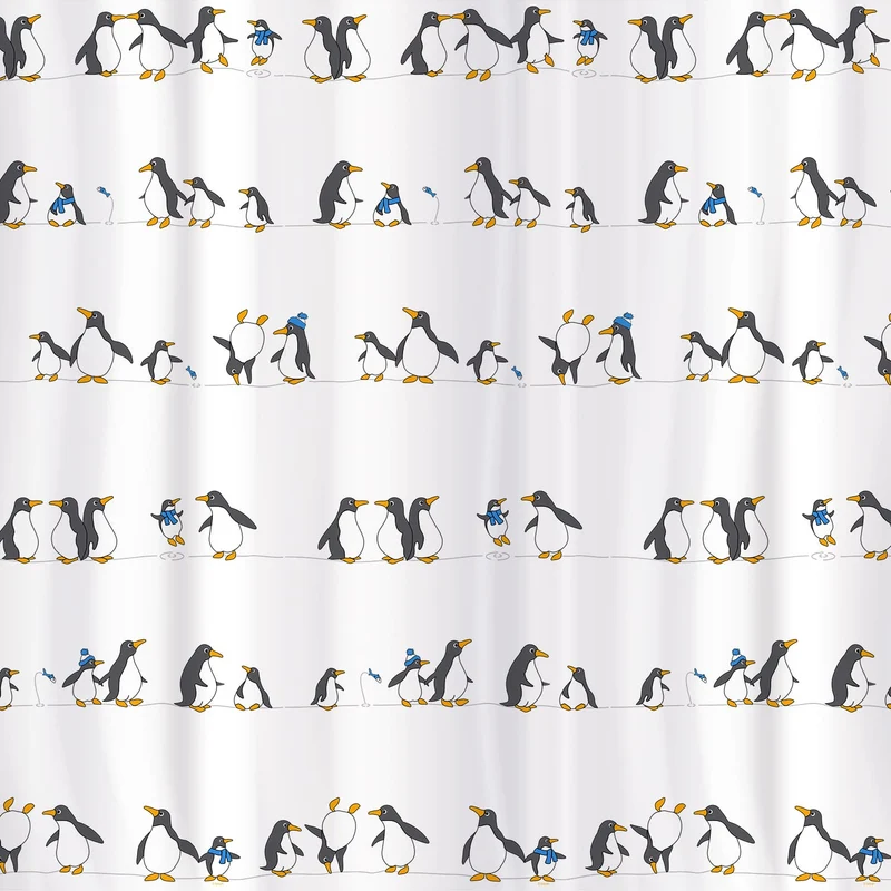 Tatkraft Penguins Rideau de Douche Imperméable, Tissu Polyester, 12 Anneaux Inclus, Design Lumineux, 180x180 cm