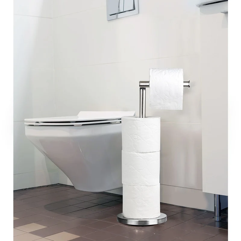 Tatkraft Kiara Porte-Rouleau pour Papier Toilette en Acier Inox sur Pied, Idéal pour 4 Rouleaux de Papier Hygiénique, Entretien Facile