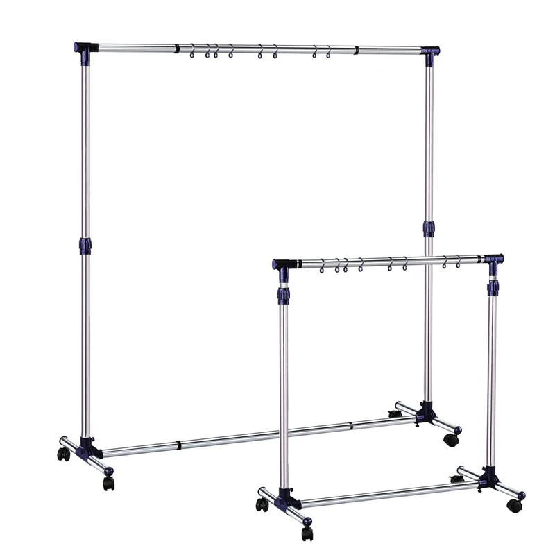 Tatkraft New York – Portant à vêtements sur roulettes, longueur et hauteur réglables, 86–143 × 44 × 100–165 cm, acier inoxydable