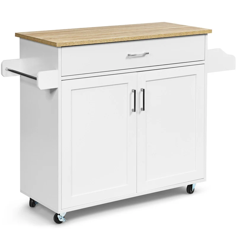 Costway - Desserte a Roulette, Chariot de Rangement, Ilot de Cuisine, Desserte Cuisine, Desserte micro onde, avec Grand Placard Tiroir, Blanc