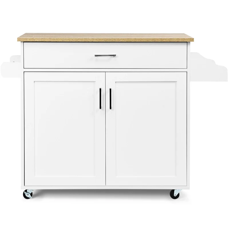 Costway - Desserte a Roulette, Chariot de Rangement, Ilot de Cuisine, Desserte Cuisine, Desserte micro onde, avec Grand Placard Tiroir, Blanc