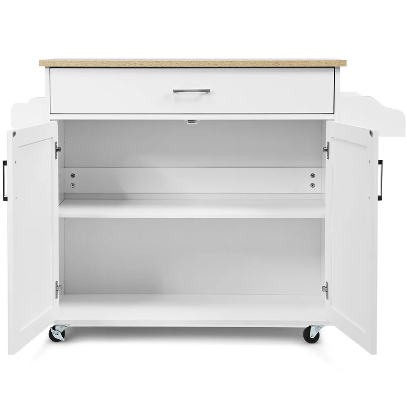 Costway - Desserte a Roulette, Chariot de Rangement, Ilot de Cuisine, Desserte Cuisine, Desserte micro onde, avec Grand Placard Tiroir, Blanc