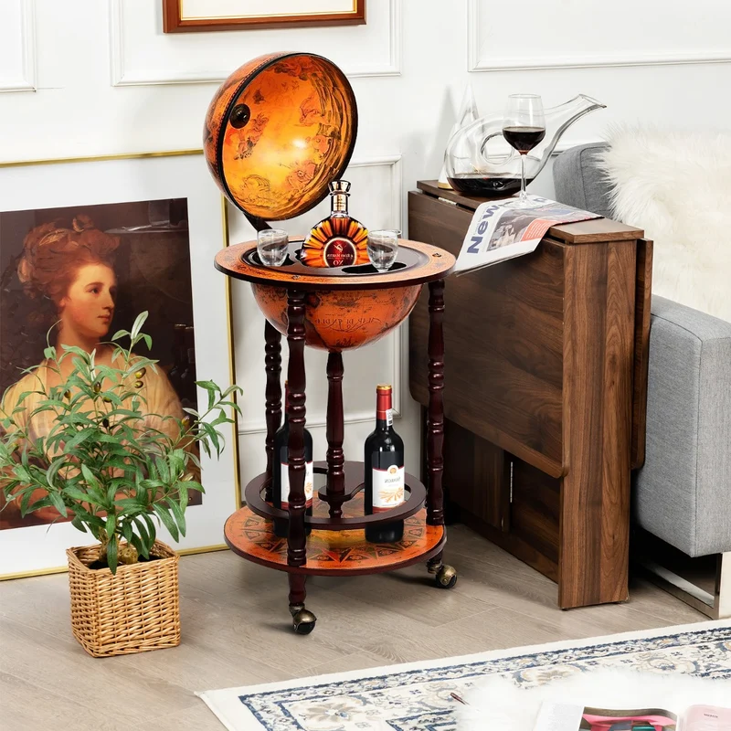 Costway - Bar Globe, Casier a Bouteille, Porte Bouteille Vin, Range Bouteille, en Bois Rack/Cabinet globe italien du 16e siècle avec 3 pieds