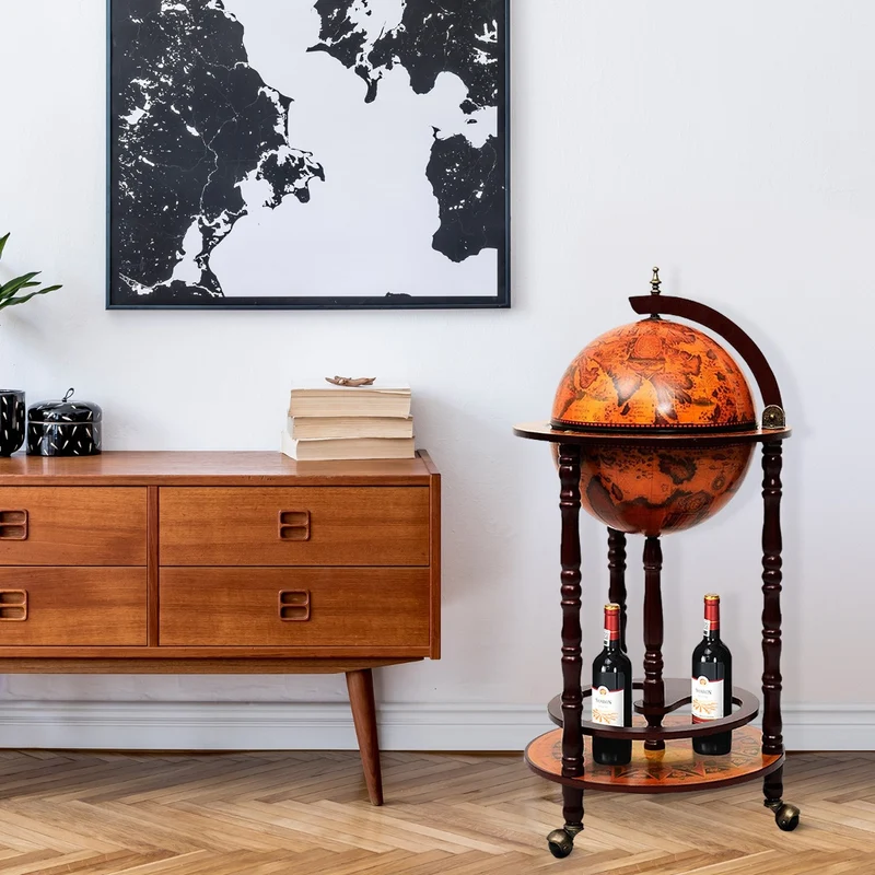 Costway - Bar Globe, Casier a Bouteille, Porte Bouteille Vin, Range Bouteille, en Bois Rack/Cabinet globe italien du 16e siècle avec 3 pieds