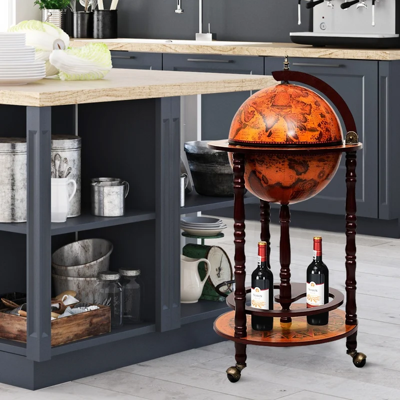 Costway - Bar Globe, Casier a Bouteille, Porte Bouteille Vin, Range Bouteille, en Bois Rack/Cabinet globe italien du 16e siècle avec 3 pieds