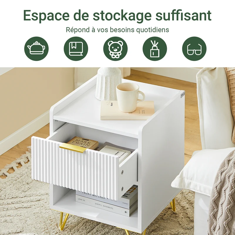 SoBuy FBT169-W Table de Chevet, Table de Nuit avec tiroir et étagère, Table d’appoint Moderne pour Chambre et Salon, Blanc L40 x P40 x H51 cm