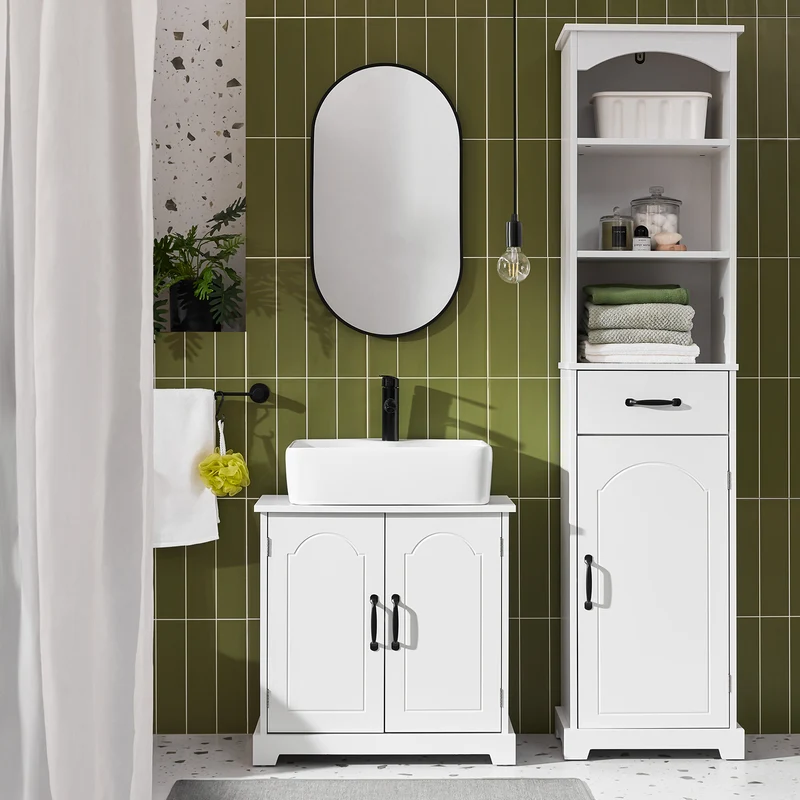 SoBuy BZR205-W Meuble Sous Lavabo avec Étagères Réglables – L60 × P30 × H60 cm, Blanc