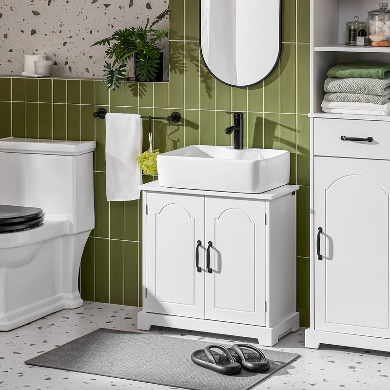 SoBuy BZR205-W Meuble Sous Lavabo avec Étagères Réglables – L60 × P30 × H60 cm, Blanc
