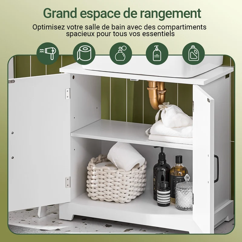 SoBuy BZR205-W Meuble Sous Lavabo avec Étagères Réglables – L60 × P30 × H60 cm, Blanc