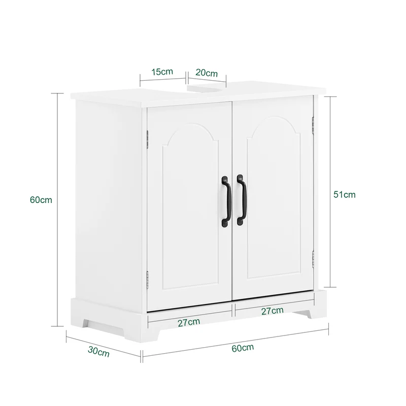 SoBuy BZR205-W Meuble Sous Lavabo avec Étagères Réglables – L60 × P30 × H60 cm, Blanc