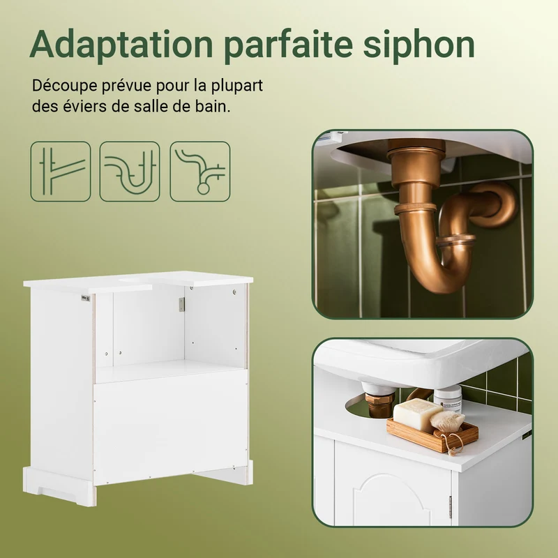 SoBuy BZR205-W Meuble Sous Lavabo avec Étagères Réglables – L60 × P30 × H60 cm, Blanc