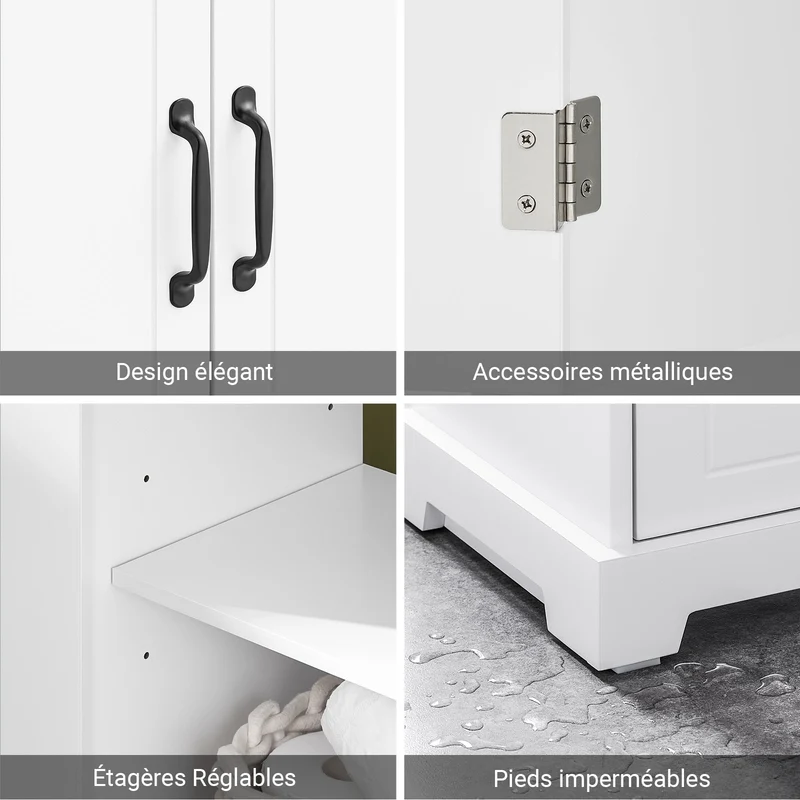 SoBuy BZR205-W Meuble Sous Lavabo avec Étagères Réglables – L60 × P30 × H60 cm, Blanc