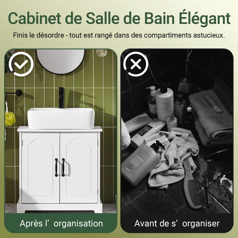 SoBuy BZR205-W Meuble Sous Lavabo avec Étagères Réglables – L60 × P30 × H60 cm, Blanc