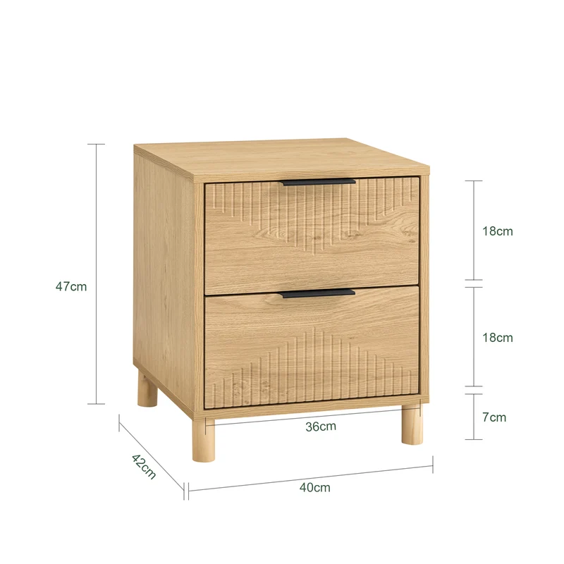 SoBuy FBT166-N Table de Chevet avec 2 tiroirs, Table d'appoint pour Chambre à Coucher ou Salon, Naturelle l 40 x P 42 x H 47 cm