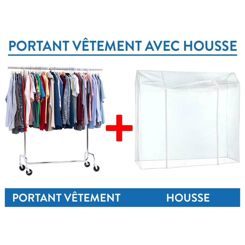 Tatkraft Didrik & Schild – Portant à vêtements solide avec housse imperméable transparente, sur roulettes, jusqu’à 130 kg, réglable de 110 à 150 cm
