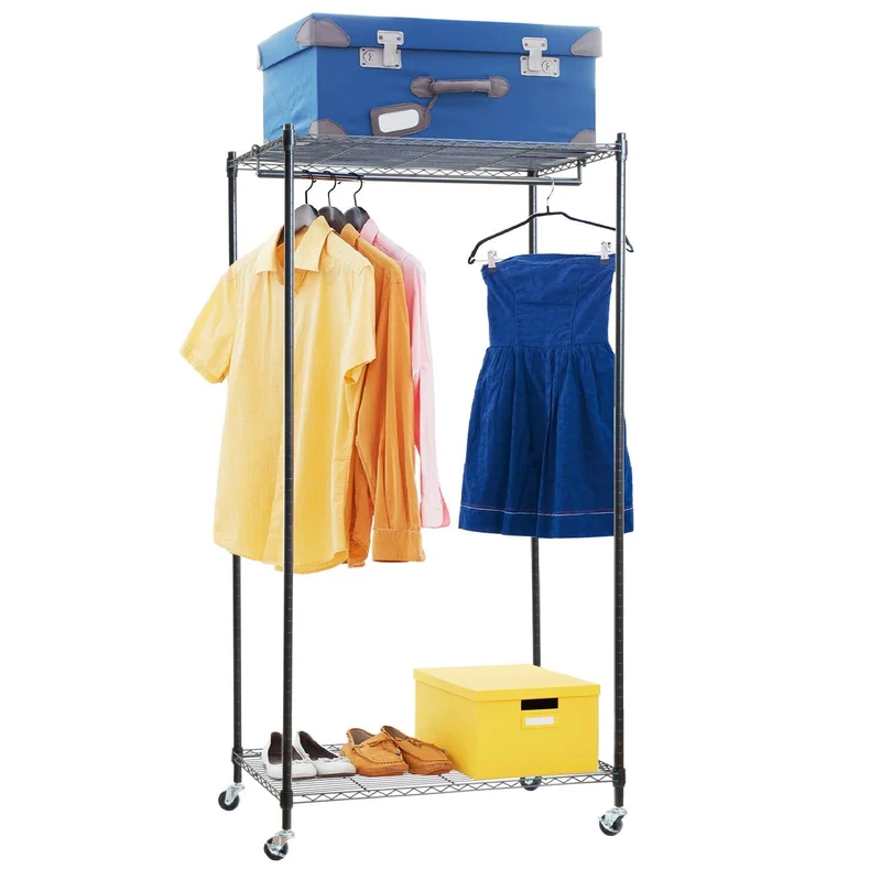 art moon Buffalo - Penderie tissu, armoire tissu avec roulettes, portant à vêtements solide jusqu’à 70 kg, range-chaussures, 75 × 45 × 156,5 cm, noir coton