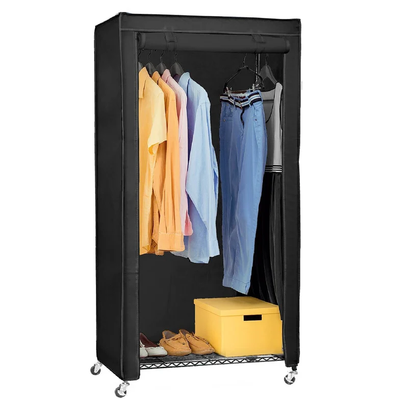 art moon Buffalo - Penderie tissu, armoire tissu avec roulettes, portant à vêtements solide jusqu’à 70 kg, range-chaussures, 75 × 45 × 156,5 cm, noir coton