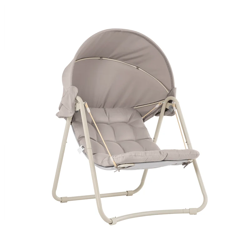SoBuy OGS62-MI Fauteuil à Bascule Fauteuil Relax avec Parasol Ajustable pour Jardin et Balcon Hamac et Balancelle de Jardin Chaise Longue Eexterieur Beige 108x126x163 cm