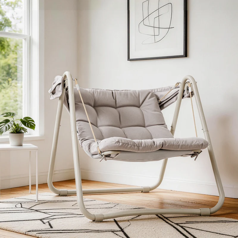 SoBuy OGS62-MI Fauteuil à Bascule Fauteuil Relax avec Parasol Ajustable pour Jardin et Balcon Hamac et Balancelle de Jardin Chaise Longue Eexterieur Beige 108x126x163 cm