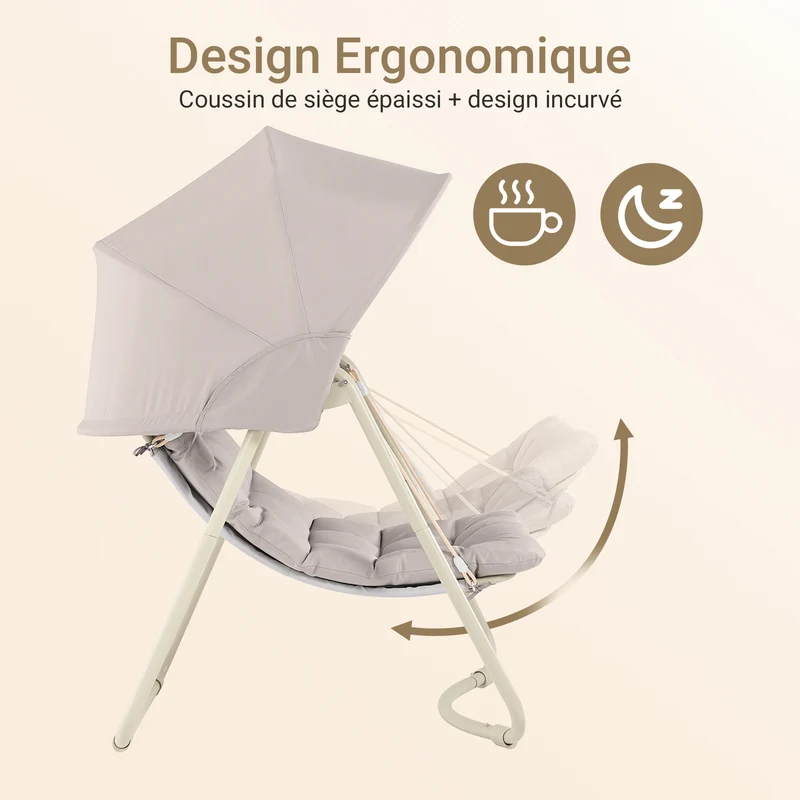 SoBuy OGS62-MI Fauteuil à Bascule Fauteuil Relax avec Parasol Ajustable pour Jardin et Balcon Hamac et Balancelle de Jardin Chaise Longue Eexterieur Beige 108x126x163 cm