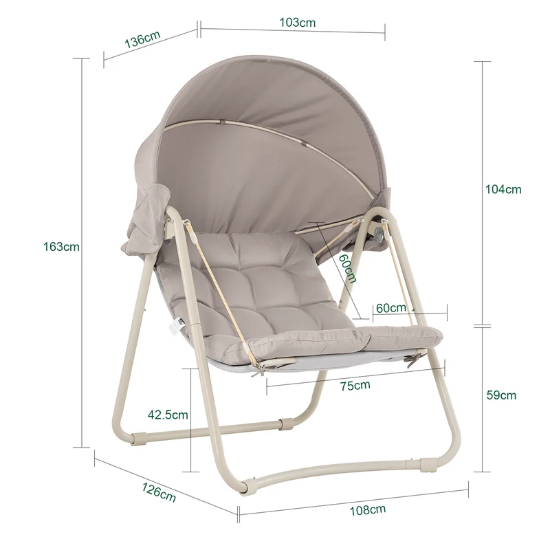 SoBuy OGS62-MI Fauteuil à Bascule Fauteuil Relax avec Parasol Ajustable pour Jardin et Balcon Hamac et Balancelle de Jardin Chaise Longue Eexterieur Beige 108x126x163 cm