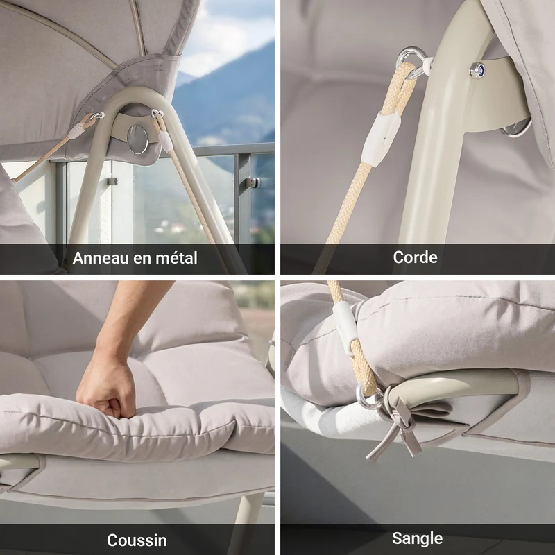 SoBuy OGS62-MI Fauteuil à Bascule Fauteuil Relax avec Parasol Ajustable pour Jardin et Balcon Hamac et Balancelle de Jardin Chaise Longue Eexterieur Beige 108x126x163 cm