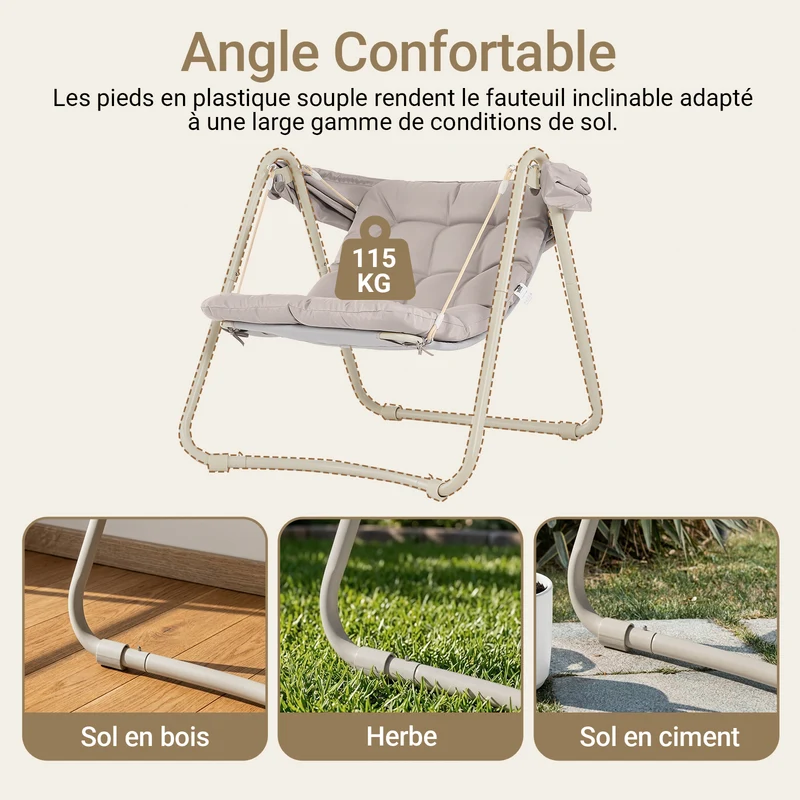 SoBuy OGS62-MI Fauteuil à Bascule Fauteuil Relax avec Parasol Ajustable pour Jardin et Balcon Hamac et Balancelle de Jardin Chaise Longue Eexterieur Beige 108x126x163 cm